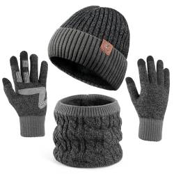 OZERO Winter Warme Beanie Mütze Strickmütze Wintermütze mit Handschuhen und Loop Schal mit Fleecefutter für Herren und Damen von OZERO