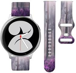 OZLNKPJL Ersatz-Silikonarmband, farbecht, kompatibel mit Galaxy Watch 6/5/4/5 Pro/4 Classic/3 (41 mm) / Active 2 & 1,20 mm Sport-Smartwatch-Armband für Damen und Herren (Purple Misty Forest) von OZLNKPJL