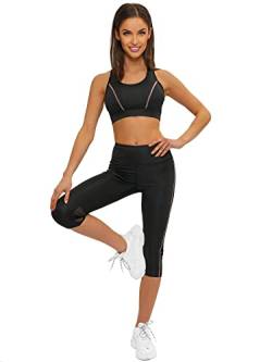 OZONEE Damen 2-Teilig Set BH + Leggings Jogginganzug Trainingsanzug Sportleggings Bustier Sportanzug Freizeitanzug Sport Anzug Hausanzug Fitness Tracksuit Fitnessanzug O/XL012Z/1 SCHWARZ M von OZONEE