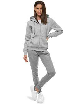 OZONEE Damen 2-Teilig Set Kapuzenpullover + Jogginghose Jogginganzug Sweatjacke Trainingshose Trainingsanzug Sportanzug Freizeitanzug Sport Anzug Tracksuit Fitnessanzug 777/5283DR/2 GRAU L von OZONEE