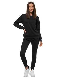 OZONEE Damen 2-Teilig Set Sweatshirt + Jogginghose Jogginganzug Pullover Trainingshose Trainingsanzug Sportanzug Freizeitanzug Sport Anzug Tracksuit Fitnessanzug Rundhals 777/7129DR/3 SCHWARZ S von OZONEE