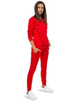 OZONEE Damen 2-Teilig Set Sweatshirt + Jogginghose Jogginganzug Pullover Trainingshose Trainingsanzug Sportanzug Freizeitanzug Sport Anzug Tracksuit Fitnessanzug Rundhals SET/CKW01/18 ROT S von OZONEE