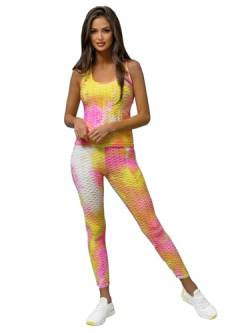 OZONEE Damen 2-Teilig Set Tank Top + Leggings Jogginganzug Trainingsanzug Sportleggings Sportanzug Freizeitanzug Sport Anzug Hausanzug Fitness Tracksuit Fitnessanzug JS/YW88044Z ROSA/GELB M von OZONEE