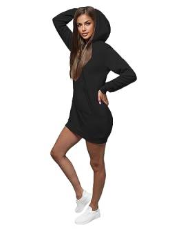 OZONEE Damen Hoodie Kapuzenpullover Lang Sweatjacke Sweatkleid Winterkleid Herbstkleid Kleid Sweatshirt Sweatshirtkleid Kapuzenjacke Kapuzenpulli Kapuze Langarm Sport 777/1440B/3 SCHWARZ M von OZONEE