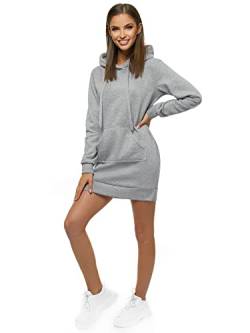 OZONEE Damen Hoodie Kapuzenpullover Lang Sweatjacke Sweatkleid Winterkleid Herbstkleid Kleid Sweatshirt Sweatshirtkleid Kapuzenjacke Kapuzenpulli Kapuze Langarm Sport JS/YS10003Z GRAU S von OZONEE