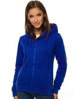 OZONEE Damen Hoodie Kapuzenpullover Sweatjacke Sweatshirt Kapuzenjacke Kapuzenpulli Kapuze Langarm Sport Style Casual Fitness Training Basic Unifarbe Einfarbig JS/W03Z Kobalt XL von OZONEE