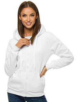 OZONEE Damen Hoodie Kapuzenpullover Sweatjacke Sweatshirt Kapuzenjacke Kapuzenpulli Kapuze Langarm Sport Style Casual Fitness Training Basic Unifarbe Einfarbig JS/W03Z WEIẞ L von OZONEE