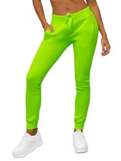 OZONEE Damen Jogginghose Hose Trainingshose Sporthose Freizeithose Motiv Damenhose Fitnesshose Sweathose Sweatpants Joggpants Fußballhose 777/7003S/31 GRÜN-NEON S von OZONEE