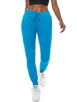 OZONEE Damen Jogginghose Hose Trainingshose Sporthose Freizeithose Motiv Damenhose Fitnesshose Sweathose Sweatpants Joggpants Fußballhose 777/7003S/36 HIMMELBLAU S von OZONEE