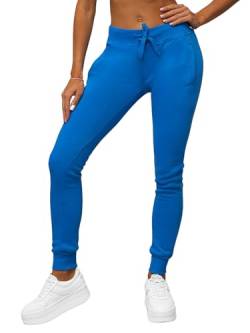 OZONEE Damen Jogginghose Hose Trainingshose Sporthose Freizeithose Motiv Damenhose Fitnesshose Sweathose Sweatpants Joggpants Fußballhose 777/7003S BLAU S von OZONEE