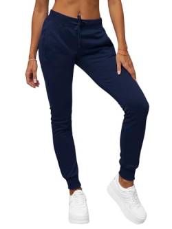 OZONEE Damen Jogginghose Hose Trainingshose Sporthose Freizeithose Motiv Damenhose Fitnesshose Sweathose Sweatpants Joggpants Fußballhose 777/7003S DUNKELBLAU S von OZONEE