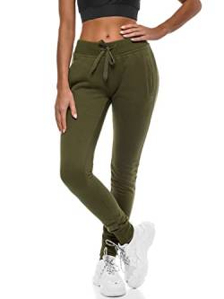 OZONEE Damen Jogginghose Hose Trainingshose Sporthose Freizeithose Motiv Damenhose Fitnesshose Sweathose Sweatpants Joggpants Fußballhose 777/7003S Khaki XL von OZONEE