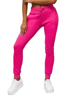 OZONEE Damen Jogginghose Hose Trainingshose Sporthose Freizeithose Motiv Damenhose Fitnesshose Sweathose Sweatpants Joggpants Fußballhose 777/7003S ROSA L von OZONEE