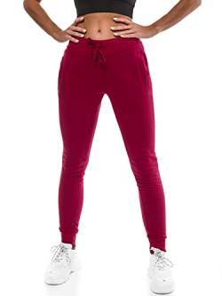 OZONEE Damen Jogginghose Hose Trainingshose Sporthose Freizeithose Motiv Damenhose Fitnesshose Sweathose Sweatpants Joggpants Fußballhose 777/7003S WEINROT L von OZONEE