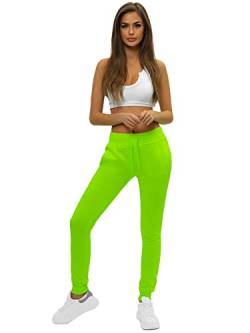 OZONEE Damen Jogginghose Hose Trainingshose Sporthose Freizeithose Motiv Damenhose Fitnesshose Sweathose Sweatpants Joggpants Fußballhose 777/8040S/31 GRÜN-NEON M von OZONEE