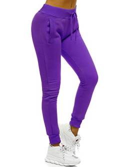 OZONEE Damen Jogginghose Hose Trainingshose Sporthose Freizeithose Motiv Damenhose Fitnesshose Sweathose Sweatpants Joggpants Fußballhose JS/CK01/30 VIOLETT L von OZONEE