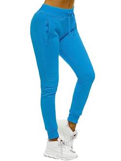 OZONEE Damen Jogginghose Hose Trainingshose Sporthose Freizeithose Motiv Damenhose Fitnesshose Sweathose Sweatpants Joggpants Fußballhose JS/CK01/36 HIMMELBLAU S von OZONEE