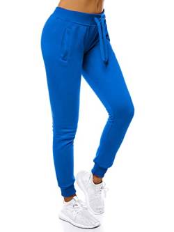 OZONEE Damen Jogginghose Hose Trainingshose Sporthose Freizeithose Motiv Damenhose Fitnesshose Sweathose Sweatpants Joggpants Fußballhose JS/CK01 BLAU L von OZONEE