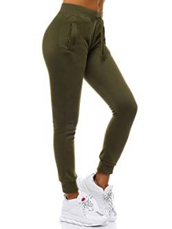 OZONEE Damen Jogginghose Hose Trainingshose Sporthose Freizeithose Motiv Damenhose Fitnesshose Sweathose Sweatpants Joggpants Fußballhose JS/CK01 Khaki XL von OZONEE