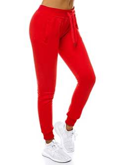 OZONEE Damen Jogginghose Hose Trainingshose Sporthose Freizeithose Motiv Damenhose Fitnesshose Sweathose Sweatpants Joggpants Fußballhose JS/CK01 ROT L von OZONEE