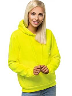 OZONEE Damen Kapuzenpullover Sweatjacke Sweatshirt Farbvarianten Kapuzenjacke Kapuzenpulli Kapuze Langarm Hoodie Sport Style Casual Fitness Basic Training 777/7175B GELB-NEON L von OZONEE