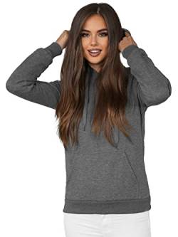 OZONEE Damen Kapuzenpullover Sweatjacke Sweatshirt Farbvarianten Kapuzenjacke Kapuzenpulli Kapuze Langarm Hoodie Sport Style Casual Fitness Training Basic 777/2128B DUNKELGRAU S von OZONEE