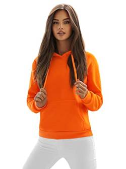 OZONEE Damen Kapuzenpullover Sweatjacke Sweatshirt Farbvarianten Kapuzenjacke Kapuzenpulli Kapuze Langarm Hoodie Sport Style Casual Fitness Training Basic 777/2128B ORANGE S von OZONEE