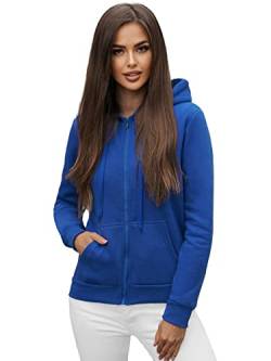 OZONEE Damen Kapuzenpullover Sweatjacke Sweatshirt Farbvarianten Kapuzenjacke Kapuzenpulli Langarm Kapuze Hoodie Sport Style Casual Fitness Basic Training 777/1618B/65 KORNBLUMENBLAU S von OZONEE