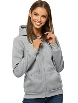 OZONEE Damen Kapuzenpullover Sweatjacke Sweatshirt Farbvarianten Kapuzenjacke Kapuzenpulli Langarm Kapuze Hoodie Sport Style Casual Fitness Basic Training 777/2106B GRAU M von OZONEE