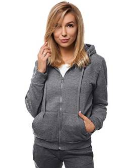 OZONEE Damen Kapuzenpullover Sweatjacke Sweatshirt Farbvarianten Kapuzenjacke Kapuzenpulli Langarm Kapuze Hoodie Sport Style Casual Fitness Basic Training JS/W03 DUNKELGRAU M von OZONEE