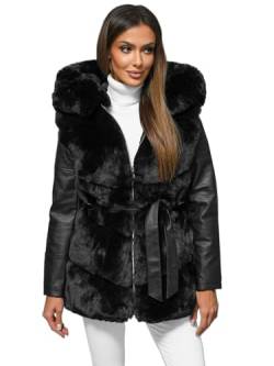 OZONEE Damen Kunstlederjacke Kunstledermantel Kunstfell Jacke Kunstpelzmantel Übergangsjacke Kunstpelz Mantel Herbstjacke Herbstmantel Wärmemantel Wärmejacke JS/11Z8090Z SCHWARZ L von OZONEE