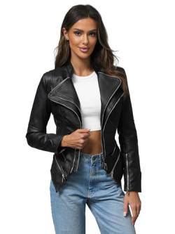 OZONEE Damen Lederjacke Kunstlederjacke Kunstleder Farbvarianten Jacke Bikerjacke Übergangsjacke Damenjacke Leder Echtlederjacke Echtleder Wildleder Biker 777/4981K SCHWARZ S von OZONEE