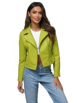 OZONEE Damen Lederjacke Kunstlederjacke Kunstleder Farbvarianten Jacke Bikerjacke Übergangsjacke Damenjacke Leder Echtlederjacke Echtleder Wildleder Biker 777/7011K LINDGRÜN XL von OZONEE