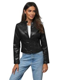 OZONEE Damen Lederjacke Kunstlederjacke Kunstleder Farbvarianten Jacke Bikerjacke Übergangsjacke Damenjacke Leder Echtlederjacke Echtleder Wildleder Biker 777/7079K SCHWARZ L von OZONEE