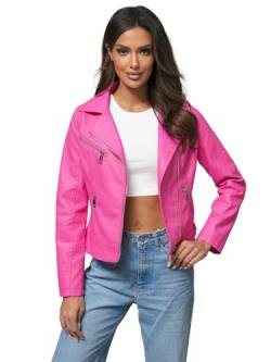 OZONEE Damen Lederjacke Kunstlederjacke Kunstleder Farbvarianten Jacke Bikerjacke Übergangsjacke Damenjacke Leder Echtlederjacke Echtleder Wildleder Biker O/G88Z ROSA XS von OZONEE