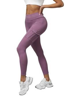 OZONEE Damen Leggings Leggins Kurz Radlerhose Sportleggings Jogginghose Baumwolle Blickdicht High Waist Hüfthoch Hohe Taille Hochbund Sport Unifarbe Einfarbig O/A10319Z DUNKELROSA L/XL von OZONEE