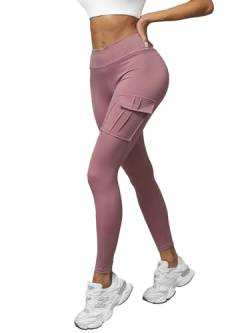 OZONEE Damen Leggings Leggins Kurz Radlerhose Sportleggings Jogginghose Baumwolle Blickdicht High Waist Hüfthoch Hohe Taille Hochbund Sport Unifarbe Einfarbig O/A10319Z PUDERROSA L/XL von OZONEE