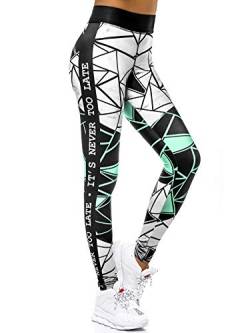 OZONEE Damen Leggings Leggins Lang Sportleggings Baumwolle Blickdicht High Waist Hüfthoch Hohe Taille Hochbund Knöchellang Sport Unifarbe Einfarbig O/20432 SCHWARZ-PFEFFERMINZ M von OZONEE