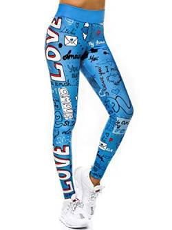 OZONEE Damen Leggings Leggins Lang Sportleggings Baumwolle Blickdicht High Waist Hüfthoch Hohe Taille Hochbund Knöchellang Sport Unifarbe Einfarbig O/20755 BLAU L von OZONEE