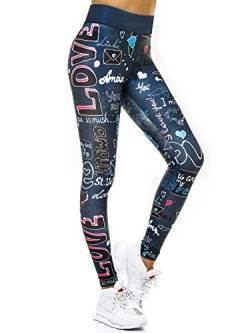 OZONEE Damen Leggings Leggins Lang Sportleggings Baumwolle Blickdicht High Waist Hüfthoch Hohe Taille Hochbund Knöchellang Sport Unifarbe Einfarbig O/20755 Indigo L von OZONEE