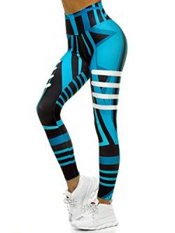 OZONEE Damen Leggings Leggins Lang Sportleggings Baumwolle Blickdicht High Waist Hüfthoch Hohe Taille Hochbund Knöchellang Sport Unifarbe Einfarbig O/D0010 BLAU L von OZONEE