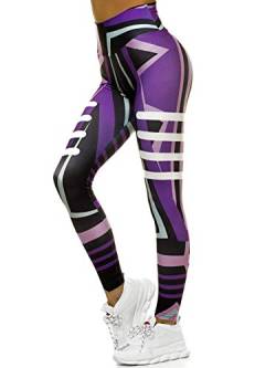 OZONEE Damen Leggings Leggins Lang Sportleggings Baumwolle Blickdicht High Waist Hüfthoch Hohe Taille Hochbund Knöchellang Sport Unifarbe Einfarbig O/D0010 VIOLETT L von OZONEE