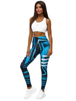 OZONEE Damen Leggings Leggins Lang Sportleggings Baumwolle Blickdicht High Waist Hüfthoch Hohe Taille Hochbund Knöchellang Sport Unifarbe Einfarbig O/D0010Z BLAU M von OZONEE