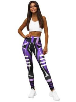 OZONEE Damen Leggings Leggins Lang Sportleggings Baumwolle Blickdicht High Waist Hüfthoch Hohe Taille Hochbund Knöchellang Sport Unifarbe Einfarbig O/D0010Z VIOLETT M von OZONEE