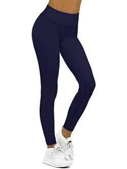 OZONEE Damen Leggings Leggins Lang Sportleggings Baumwolle Blickdicht High Waist Hüfthoch Hohe Taille Hochbund Sport Unifarbe Einfarbig JS/HH040/4 DUNKELBLAU L von OZONEE