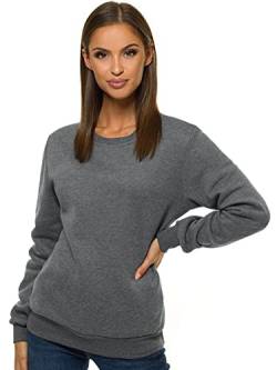 OZONEE Damen Sweatshirt Pullover Langarm Farbvarianten Langarmshirt Pulli ohne Kapuze Baumwolle Baumwollemischung Classic Basic Rundhals-Ausschnitt Sport 777/4160B DUNKELGRAU L von OZONEE