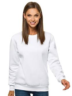 OZONEE Damen Sweatshirt Pullover Langarm Farbvarianten Langarmshirt Pulli ohne Kapuze Baumwolle Baumwollemischung Classic Basic Rundhals-Ausschnitt Sport 777/4160B WEIẞ XL von OZONEE