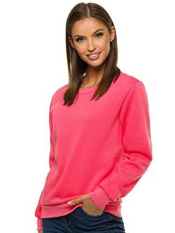 OZONEE Damen Sweatshirt Pullover Langarm Farbvarianten Langarmshirt Pulli ohne Kapuze Baumwolle Baumwollmischung Classic Basic Rundhals-Ausschnitt Sport 777/4160B/58 KORALLEN L von OZONEE