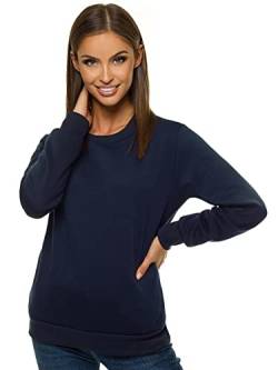 OZONEE Damen Sweatshirt Pullover Langarm Farbvarianten Langarmshirt Pulli ohne Kapuze Baumwolle Baumwollmischung Classic Basic Rundhals-Ausschnitt Sport JS/W01Z DUNKELBLAU L von OZONEE