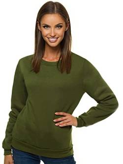 OZONEE Damen Sweatshirt Pullover Langarm Farbvarianten Langarmshirt Pulli ohne Kapuze Baumwolle Baumwollmischung Classic Basic Rundhals-Ausschnitt Sport JS/W01Z Khaki L von OZONEE